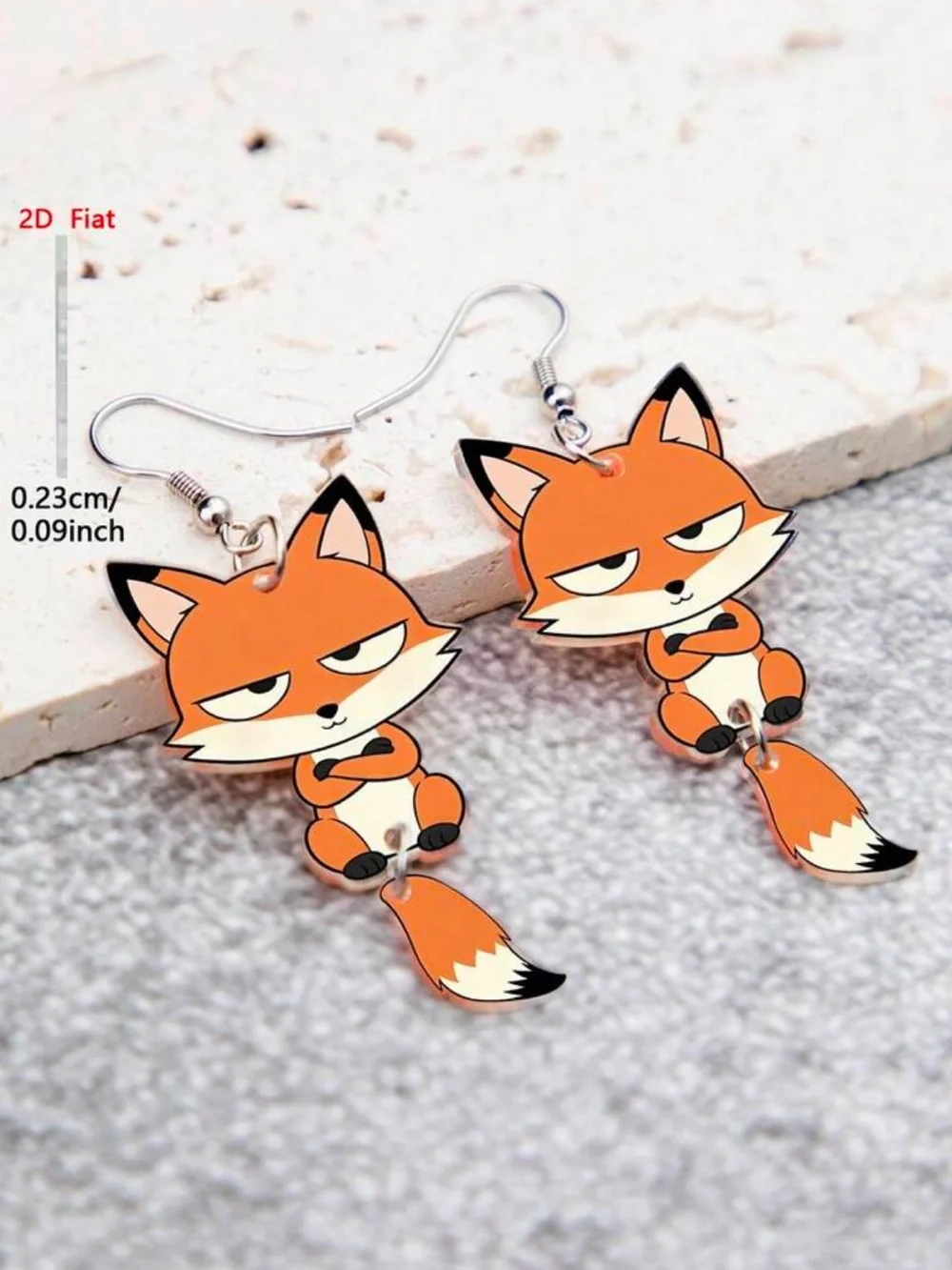 2D Flat Cartoon Fox Acrylic Pendant Earrings, Cute & Elegant Minimalist